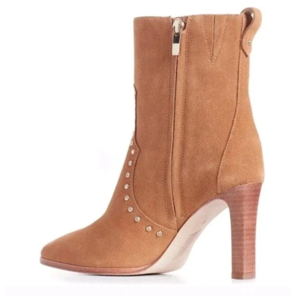 Paige Pointed Toe Casey Boots Cognac Leather Crystal Heels Women's‎ 8 Western